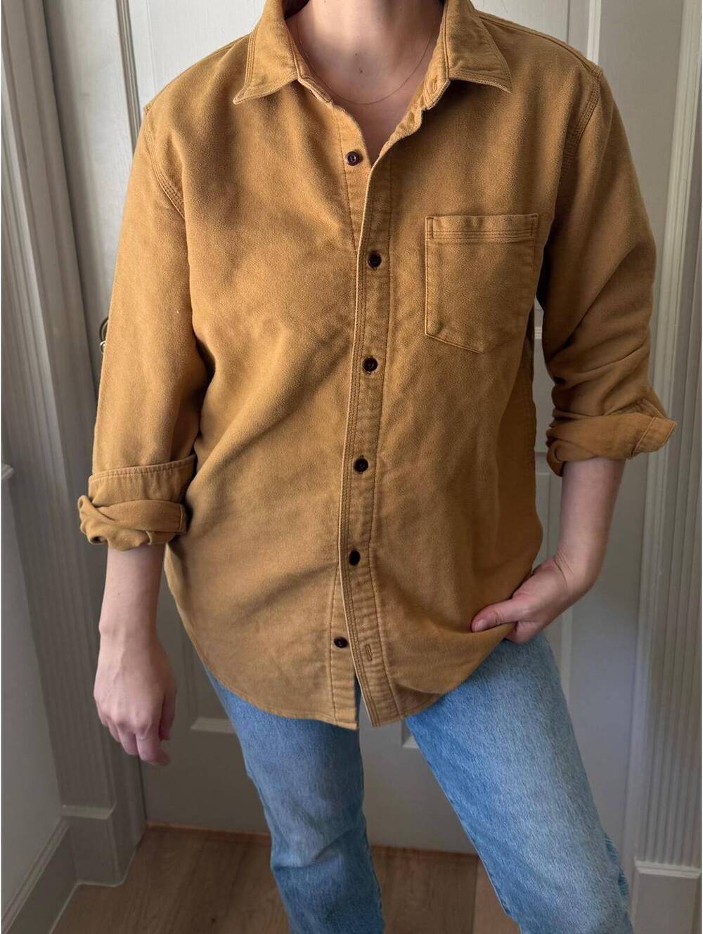 Outerknown mustard button-up shirt size M